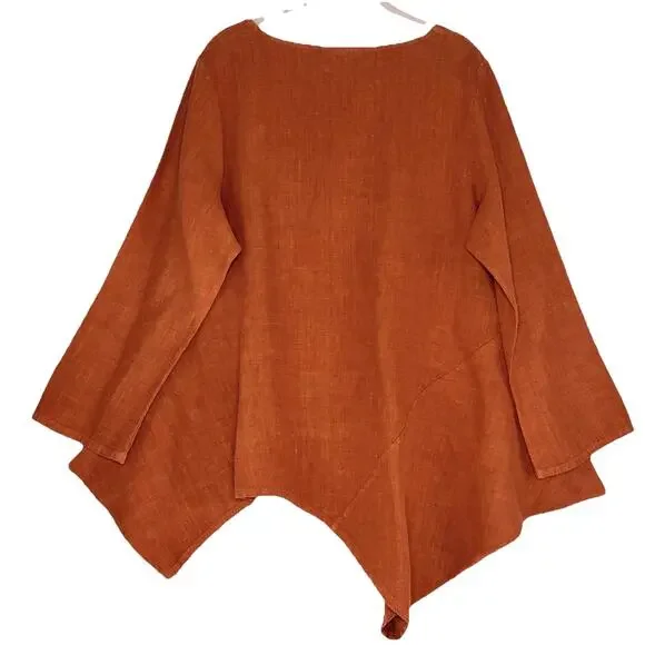 Bryn Walker Asymmetric Tunic BW M US 12/14 Orange Linen Oversized Lagenlook EUC - Picture 2 of 6